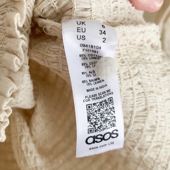 NWT ASOS Stone Smocked Puff Sleeve Peasant Mini Dress 2 - Picture 12 of 12